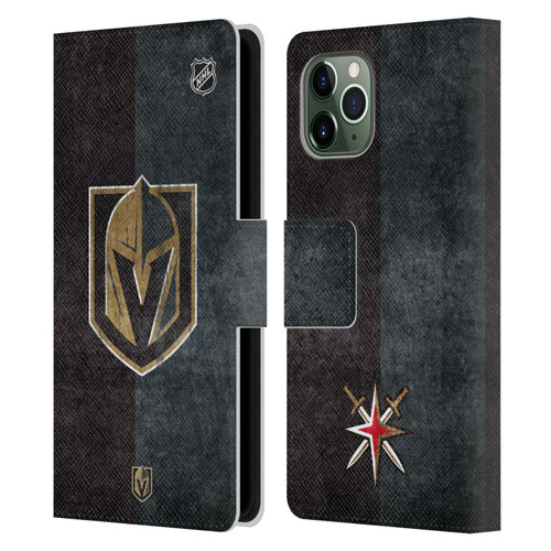 NHL Vegas Golden Knights Half Distressed Leather Book Wallet Case Cover For Apple iPhone 11 Pro