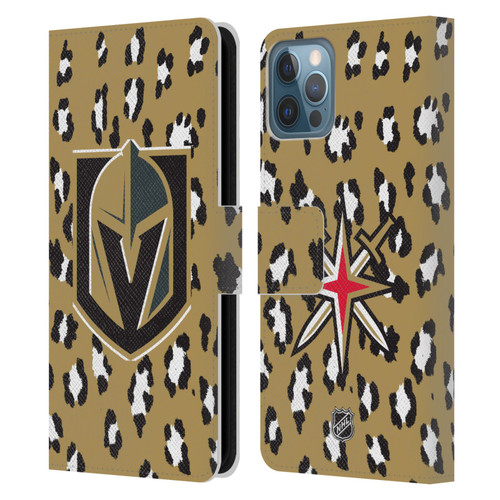 NHL Vegas Golden Knights Leopard Patten Leather Book Wallet Case Cover For Apple iPhone 12 / iPhone 12 Pro