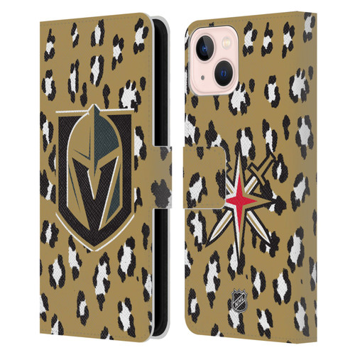 NHL Vegas Golden Knights Leopard Patten Leather Book Wallet Case Cover For Apple iPhone 13