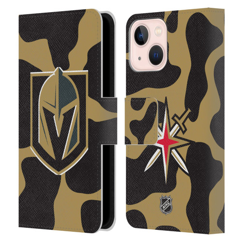 NHL Vegas Golden Knights Cow Pattern Leather Book Wallet Case Cover For Apple iPhone 13 Mini