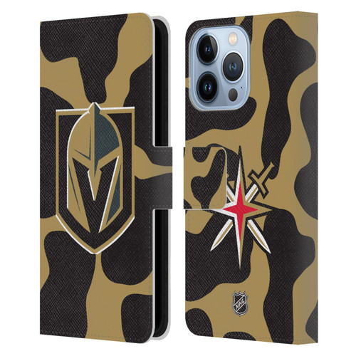 NHL Vegas Golden Knights Cow Pattern Leather Book Wallet Case Cover For Apple iPhone 13 Pro