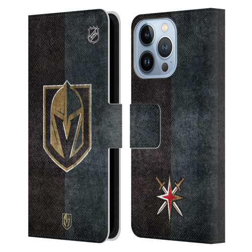 NHL Vegas Golden Knights Half Distressed Leather Book Wallet Case Cover For Apple iPhone 13 Pro