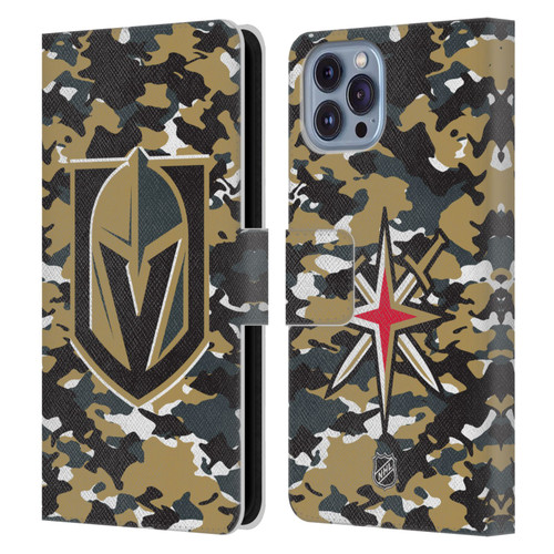 NHL Vegas Golden Knights Camouflage Leather Book Wallet Case Cover For Apple iPhone 14