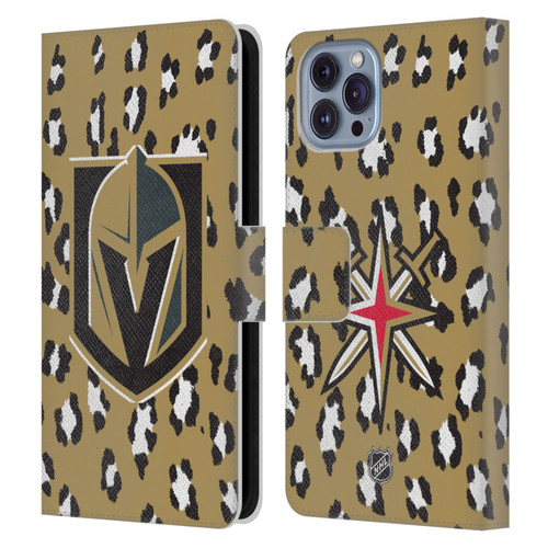 NHL Vegas Golden Knights Leopard Patten Leather Book Wallet Case Cover For Apple iPhone 14