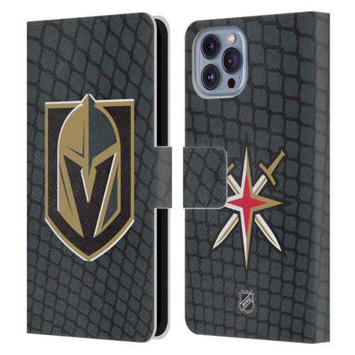 NHL Vegas Golden Knights Net Pattern Leather Book Wallet Case Cover For Apple iPhone 14