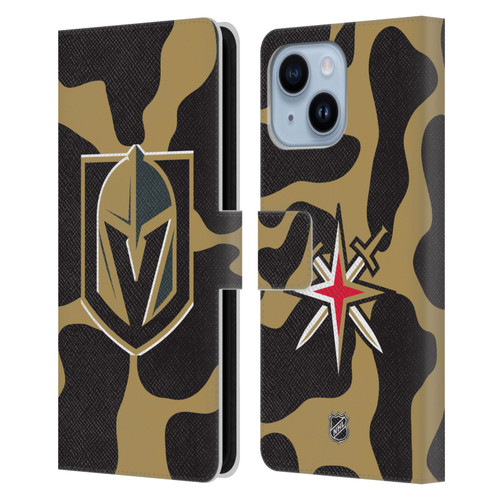 NHL Vegas Golden Knights Cow Pattern Leather Book Wallet Case Cover For Apple iPhone 14 Plus