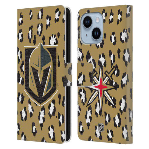 NHL Vegas Golden Knights Leopard Patten Leather Book Wallet Case Cover For Apple iPhone 14 Plus