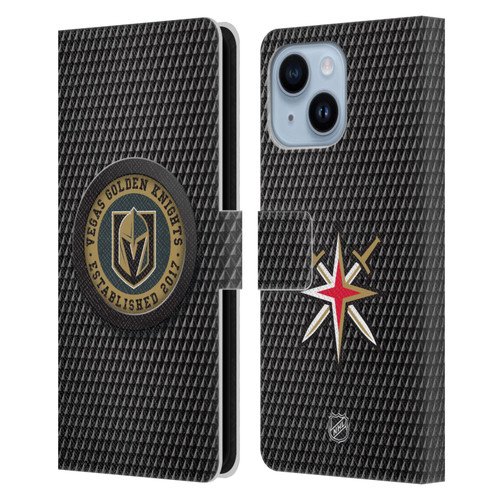 NHL Vegas Golden Knights Puck Texture Leather Book Wallet Case Cover For Apple iPhone 14 Plus