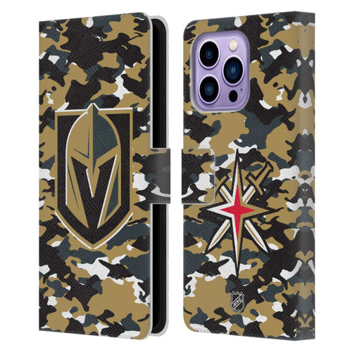 NHL Vegas Golden Knights Camouflage Leather Book Wallet Case Cover For Apple iPhone 14 Pro Max