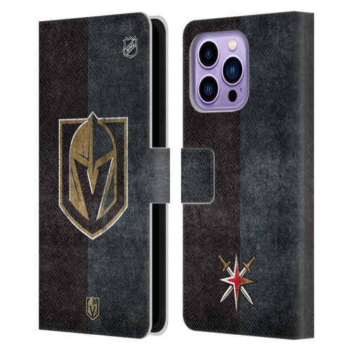 NHL Vegas Golden Knights Half Distressed Leather Book Wallet Case Cover For Apple iPhone 14 Pro Max