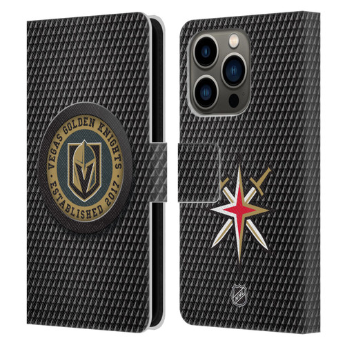 NHL Vegas Golden Knights Puck Texture Leather Book Wallet Case Cover For Apple iPhone 14 Pro
