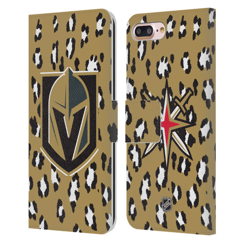 NHL Vegas Golden Knights Leopard Patten Leather Book Wallet Case Cover For Apple iPhone 7 Plus / iPhone 8 Plus