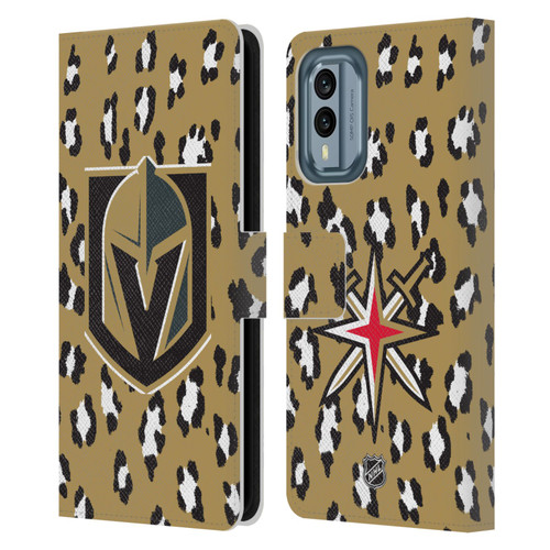 NHL Vegas Golden Knights Leopard Patten Leather Book Wallet Case Cover For Nokia X30