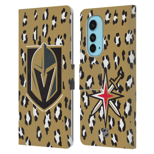 NHL Vegas Golden Knights Leopard Patten Leather Book Wallet Case Cover For Motorola Edge (2022)