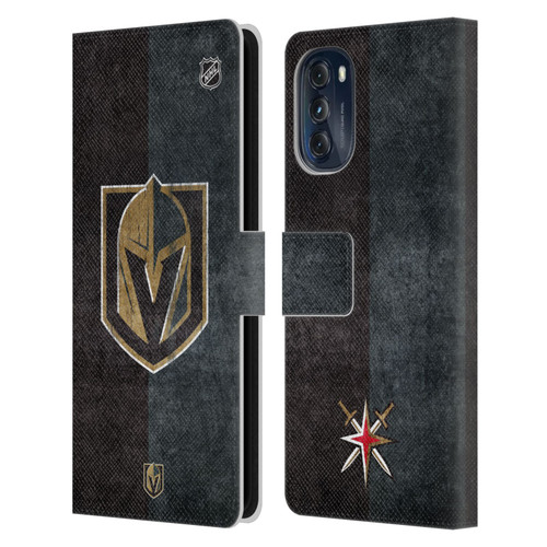 NHL Vegas Golden Knights Half Distressed Leather Book Wallet Case Cover For Motorola Moto G (2022)