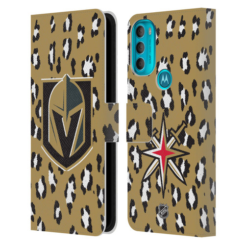 NHL Vegas Golden Knights Leopard Patten Leather Book Wallet Case Cover For Motorola Moto G71 5G