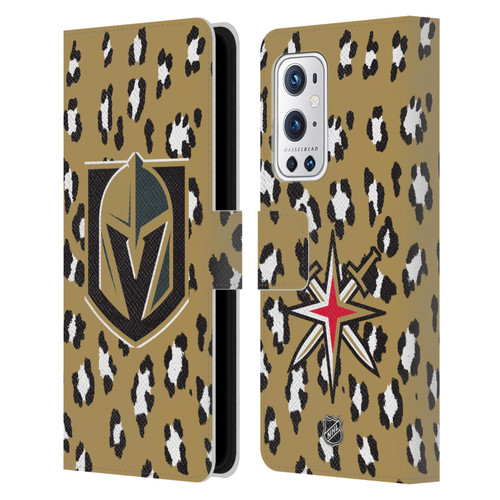 NHL Vegas Golden Knights Leopard Patten Leather Book Wallet Case Cover For OnePlus 9 Pro