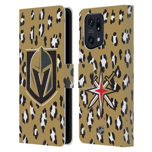 NHL Vegas Golden Knights Leopard Patten Leather Book Wallet Case Cover For OPPO Find X5 Pro
