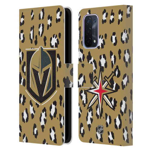 NHL Vegas Golden Knights Leopard Patten Leather Book Wallet Case Cover For OPPO A54 5G