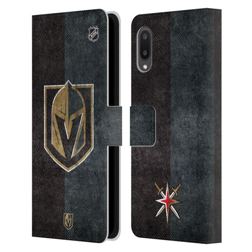 NHL Vegas Golden Knights Half Distressed Leather Book Wallet Case Cover For Samsung Galaxy A02/M02 (2021)