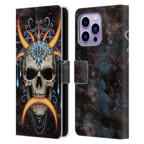Sarah Richter Skulls Jewelry And Crown Universe Leather Book Wallet Case Cover For Apple iPhone 14 Pro Max
