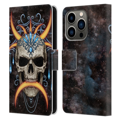 Sarah Richter Skulls Jewelry And Crown Universe Leather Book Wallet Case Cover For Apple iPhone 14 Pro