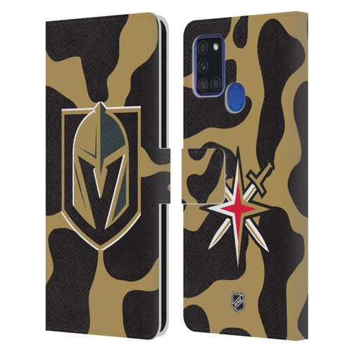 NHL Vegas Golden Knights Cow Pattern Leather Book Wallet Case Cover For Samsung Galaxy A21s (2020)