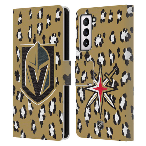 NHL Vegas Golden Knights Leopard Patten Leather Book Wallet Case Cover For Samsung Galaxy S21 5G