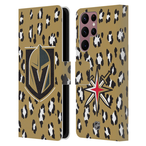 NHL Vegas Golden Knights Leopard Patten Leather Book Wallet Case Cover For Samsung Galaxy S22 Ultra 5G