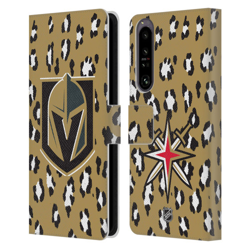 NHL Vegas Golden Knights Leopard Patten Leather Book Wallet Case Cover For Sony Xperia 1 IV