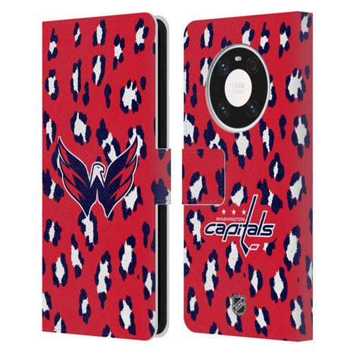NHL Washington Capitals Leopard Patten Leather Book Wallet Case Cover For Huawei Mate 40 Pro 5G