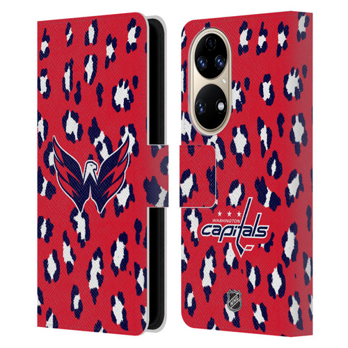NHL Washington Capitals Leopard Patten Leather Book Wallet Case Cover For Huawei P50