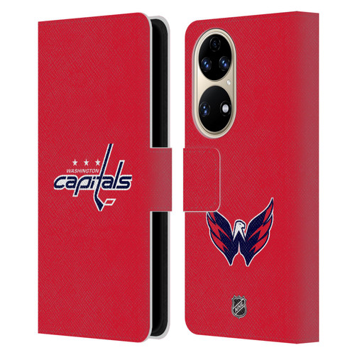 NHL Washington Capitals Plain Leather Book Wallet Case Cover For Huawei P50