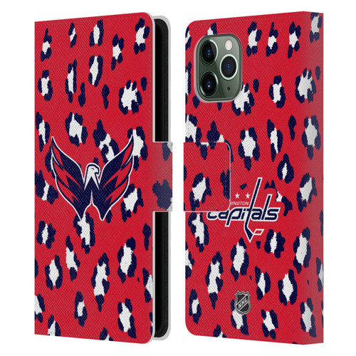 NHL Washington Capitals Leopard Patten Leather Book Wallet Case Cover For Apple iPhone 11 Pro