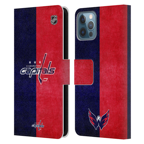 NHL Washington Capitals Half Distressed Leather Book Wallet Case Cover For Apple iPhone 12 / iPhone 12 Pro