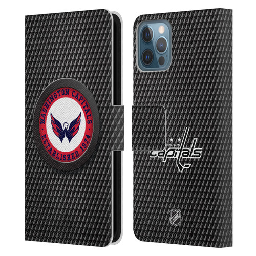 NHL Washington Capitals Puck Texture Leather Book Wallet Case Cover For Apple iPhone 12 / iPhone 12 Pro