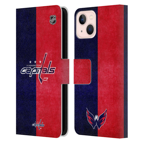 NHL Washington Capitals Half Distressed Leather Book Wallet Case Cover For Apple iPhone 13