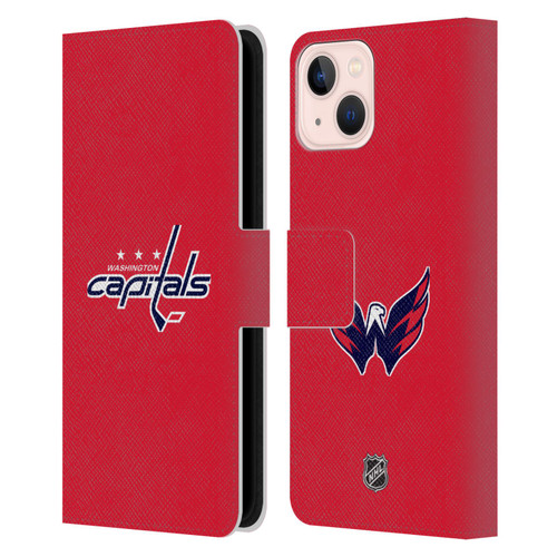NHL Washington Capitals Plain Leather Book Wallet Case Cover For Apple iPhone 13