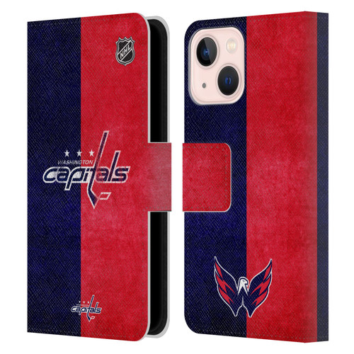 NHL Washington Capitals Half Distressed Leather Book Wallet Case Cover For Apple iPhone 13 Mini