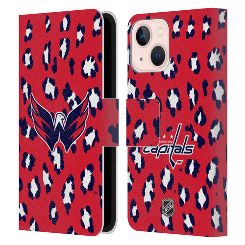 NHL Washington Capitals Leopard Patten Leather Book Wallet Case Cover For Apple iPhone 13 Mini