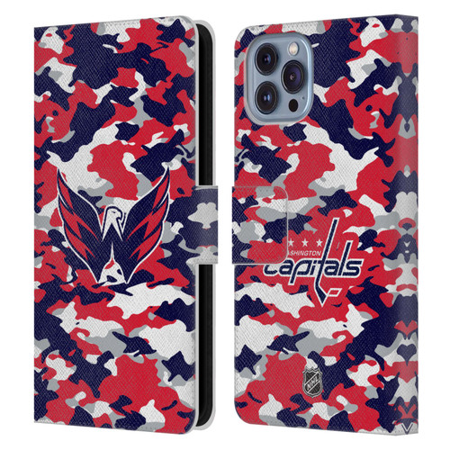 NHL Washington Capitals Camouflage Leather Book Wallet Case Cover For Apple iPhone 14