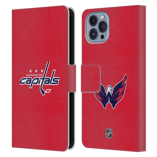 NHL Washington Capitals Plain Leather Book Wallet Case Cover For Apple iPhone 14