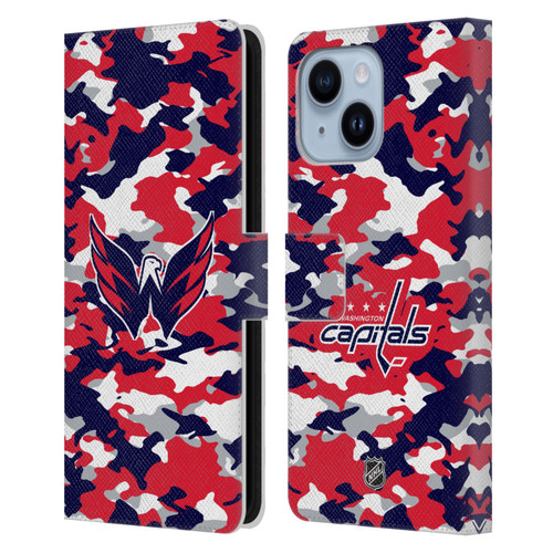 NHL Washington Capitals Camouflage Leather Book Wallet Case Cover For Apple iPhone 14 Plus