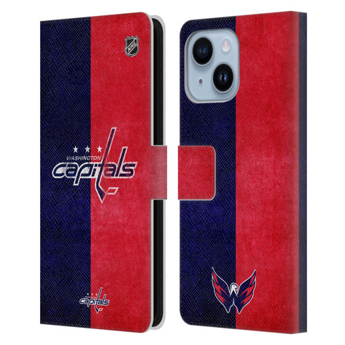 NHL Washington Capitals Half Distressed Leather Book Wallet Case Cover For Apple iPhone 14 Plus