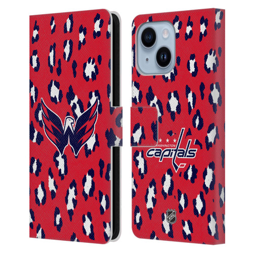NHL Washington Capitals Leopard Patten Leather Book Wallet Case Cover For Apple iPhone 14 Plus