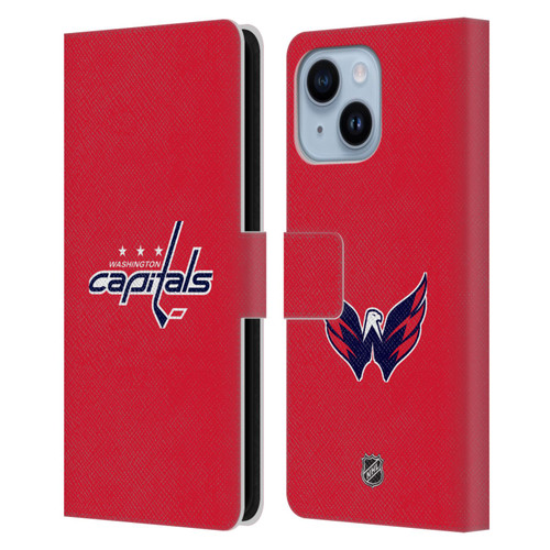 NHL Washington Capitals Plain Leather Book Wallet Case Cover For Apple iPhone 14 Plus