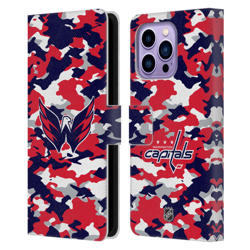 NHL Washington Capitals Camouflage Leather Book Wallet Case Cover For Apple iPhone 14 Pro Max
