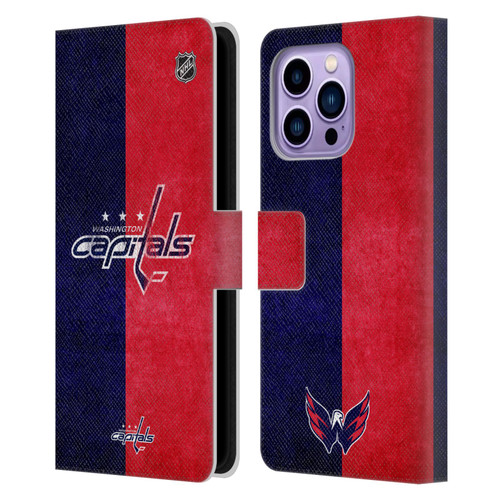 NHL Washington Capitals Half Distressed Leather Book Wallet Case Cover For Apple iPhone 14 Pro Max