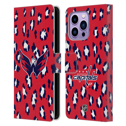 NHL Washington Capitals Leopard Patten Leather Book Wallet Case Cover For Apple iPhone 14 Pro Max
