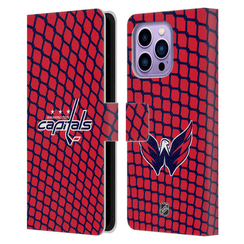 NHL Washington Capitals Net Pattern Leather Book Wallet Case Cover For Apple iPhone 14 Pro Max